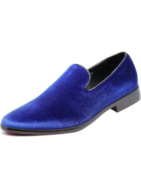 Men\'s Plain Royal Blue Vintage Velvet Loafers Slip On Classic Tuxedo Dress Shoes main image 7
